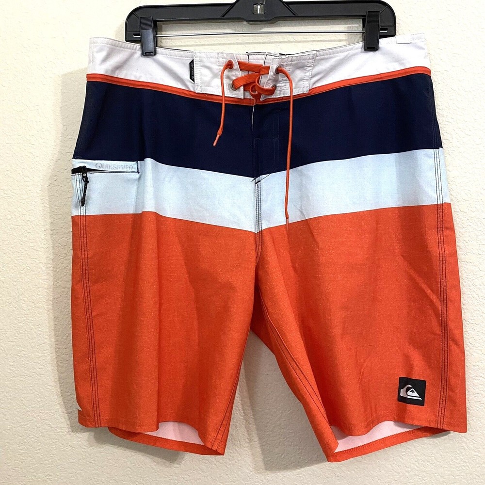 Quiksilver Mens Shorts Size 36 Swim Trunk Board Orange White